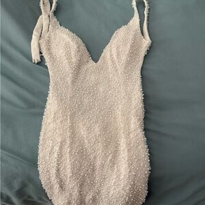 Elegant White Beaded Mini Dress